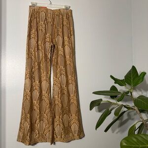 Brown Patterned Wide-Leg Pants